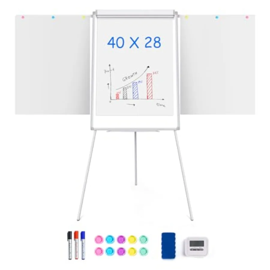 

Магнитная доска-мольберт 40x28 дюймов, портативная, с регулировкой высоты, на треноге, с 2 выдвижными боковыми кронштейнами для флипчарта
