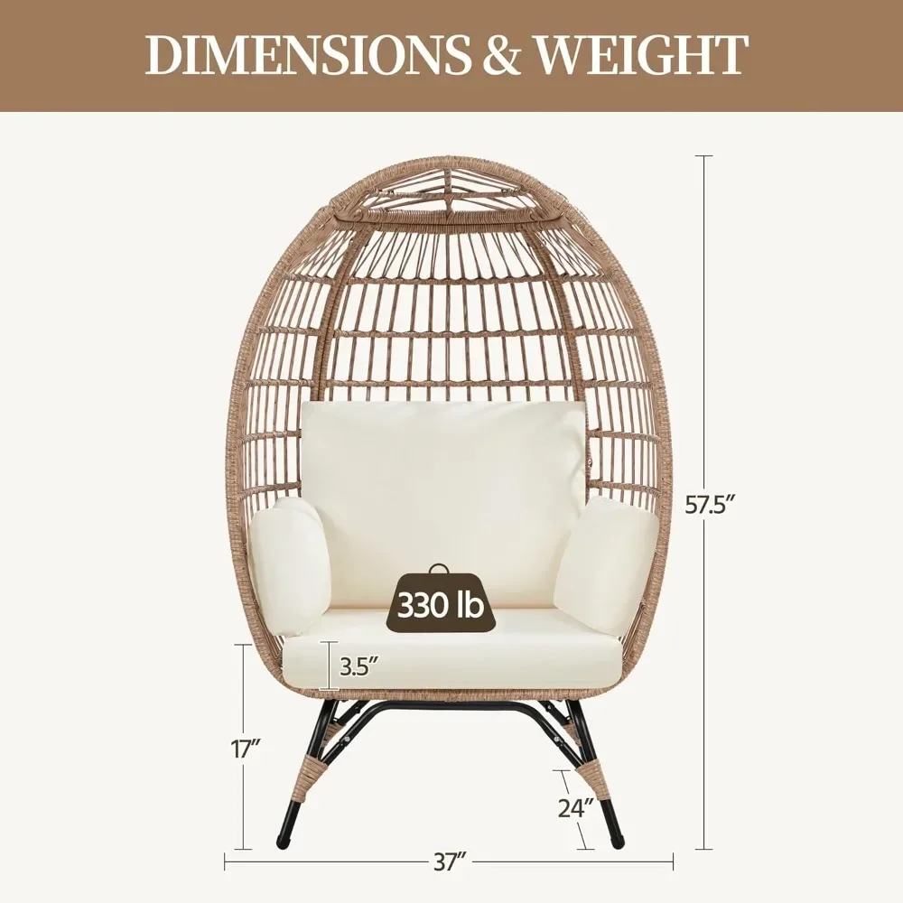 Egg Chair, PE Rattan Lounge Chair w/ 4 Cushions, Oversized Egg-Shaped Chair w/Metal Frame Stand, Living Room Chairs