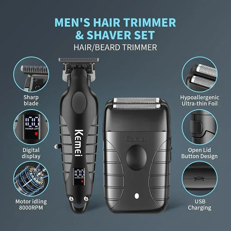 Kemei KM-2293 T95 Hair Clipper Professional Electric Rechargeable Barber Trimmer Cordless Trimmer Type-c Zero Gapped Cutting