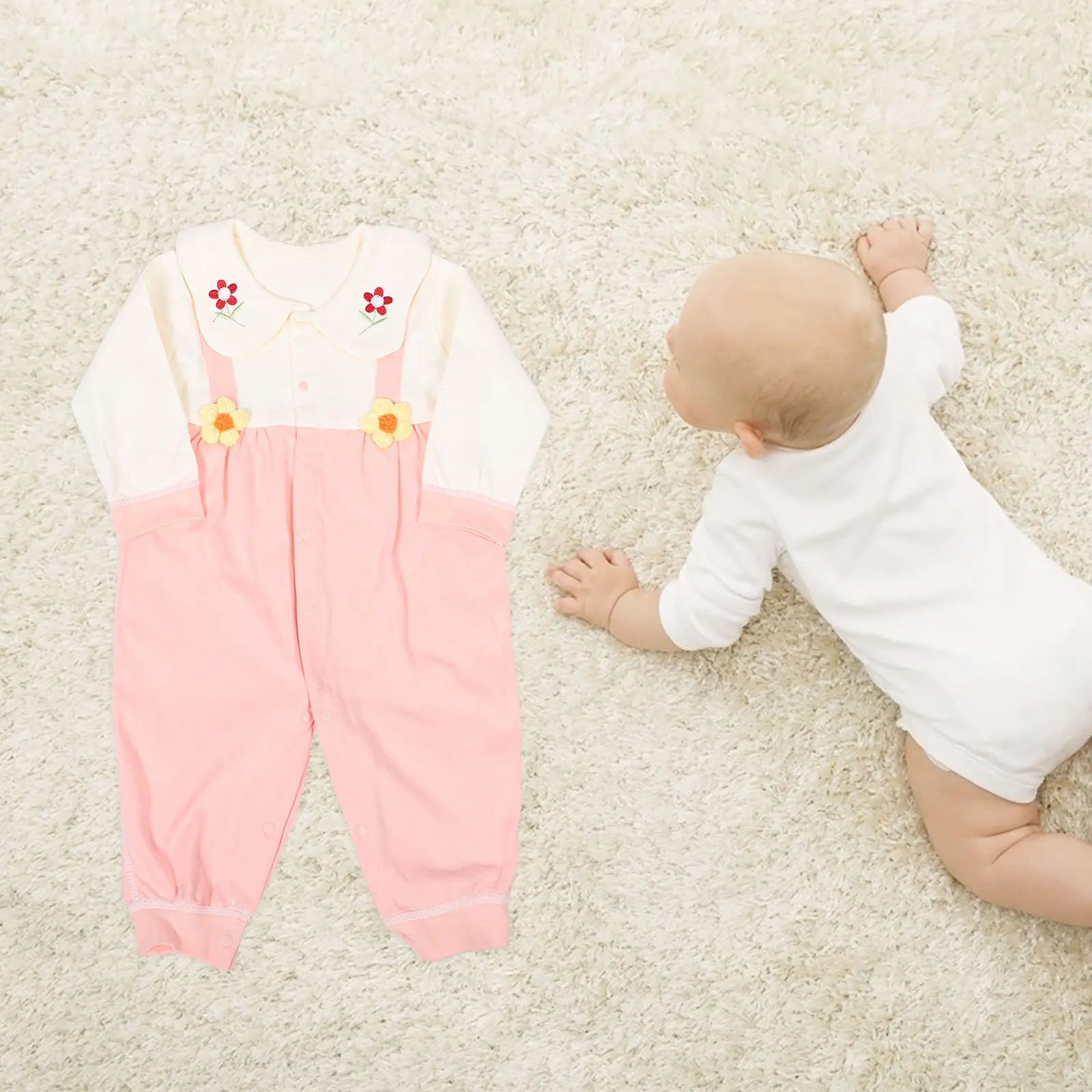 

Cotton Long Sleeve Baby Bodysuit Unisex Newborn Autumn Sleepwear Vintage Collar Infant Clothes Baby Clothes