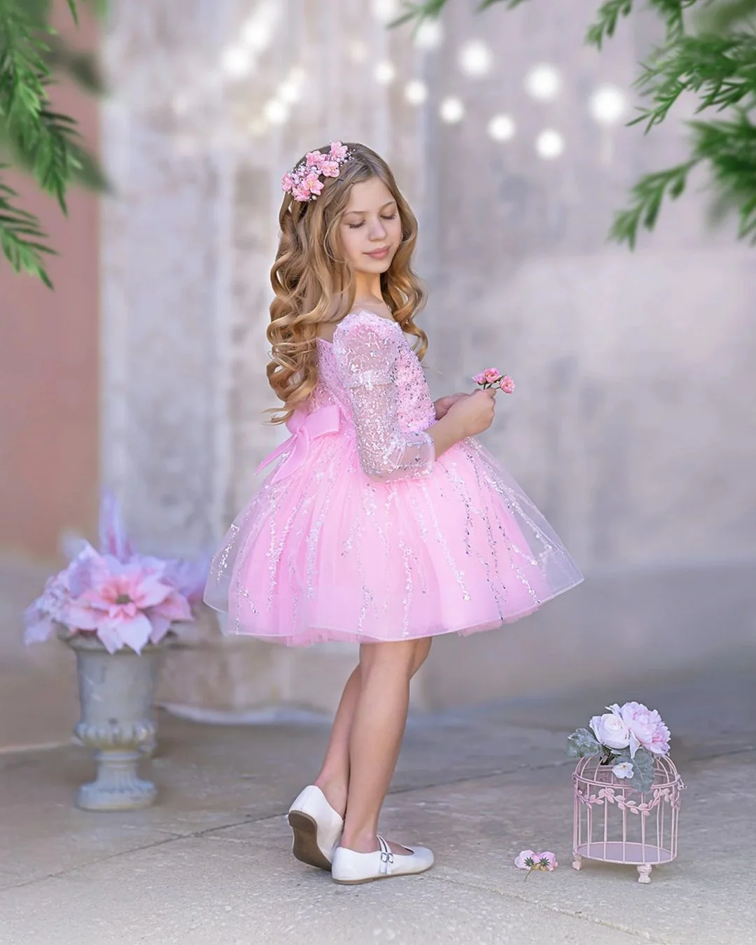 Robe de demoiselle d'honneur rose princesse pour mariage, paillettes, tulle, manches longues, bouffante, enfants, anniversaire, première communion, boule, quoi que ce soit pour les filles