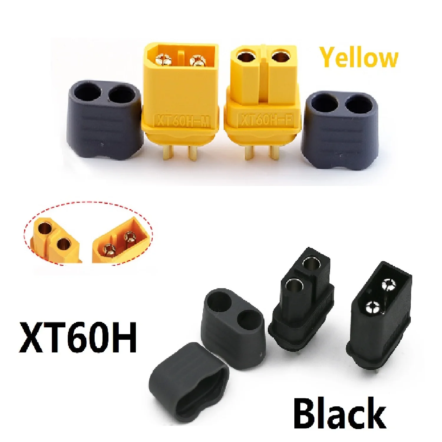 10Pair XT60H (XT60 Upgrade) Connectors  XT60H Male Female Bullet Connectors Plugs with Sheath for Lithium Battery RC Planes Car