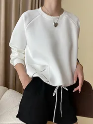 2024 Fashion Embroidered Design Pullover Sweatshirt Women Solid Round Neck Long Sleeve Casual Loose Tops Spring New