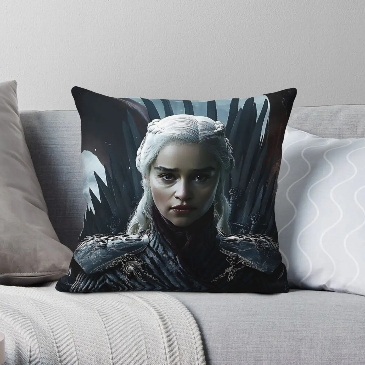Daenerys Targaryen Dragon Throne Square Pillowcase Polyester Linen Velvet Pattern Zip Decor Sofa Cushion Cover