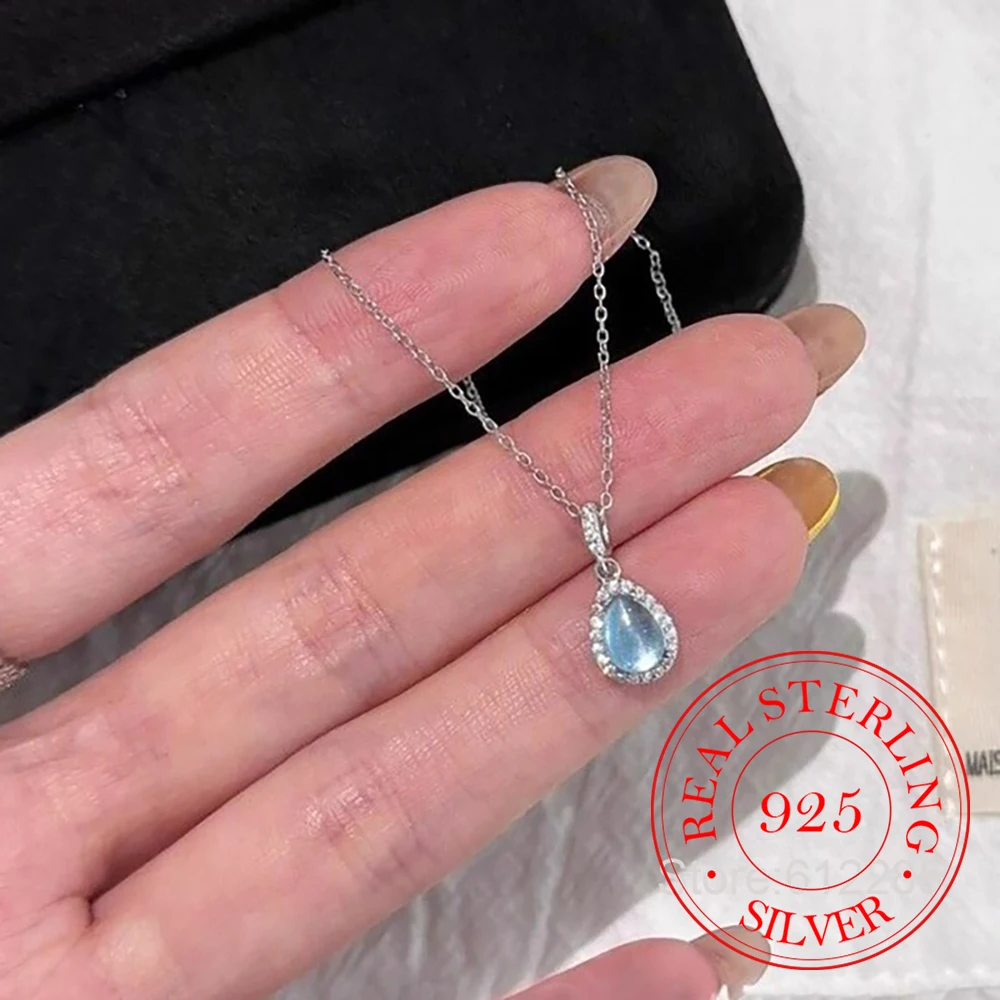 

Ожерелье с подвеской в форме капли воды из стерлингового серебра 925 пробы с синим цирконием для женщин, цепочка на ключицы, ювелирное изделие на день рождения, свадьбу, вечеринку, подарок