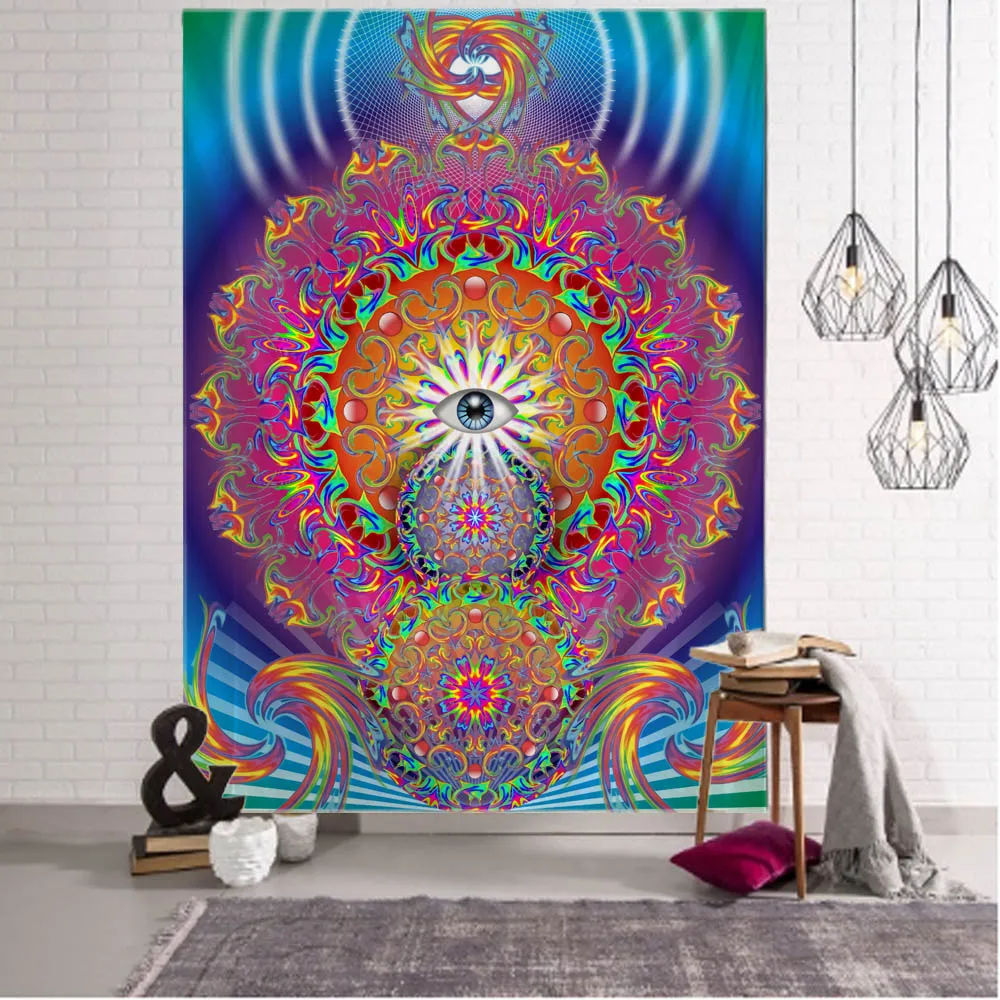 

Psychedelic tapestry mandala wall hanging flowers and plants hippie eye home decoration room background cloth wall decoration