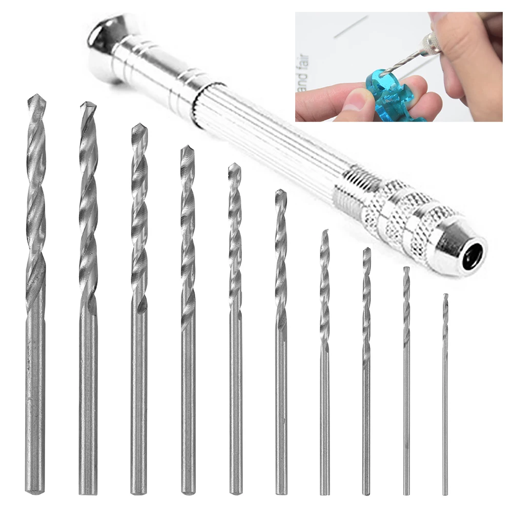 Twist Drill Bits With 10pcs High-speed Steel Woodworking Drilling Kit DIY Craft Manual Pin vise Rotary Tools Mini Hand Drill Set