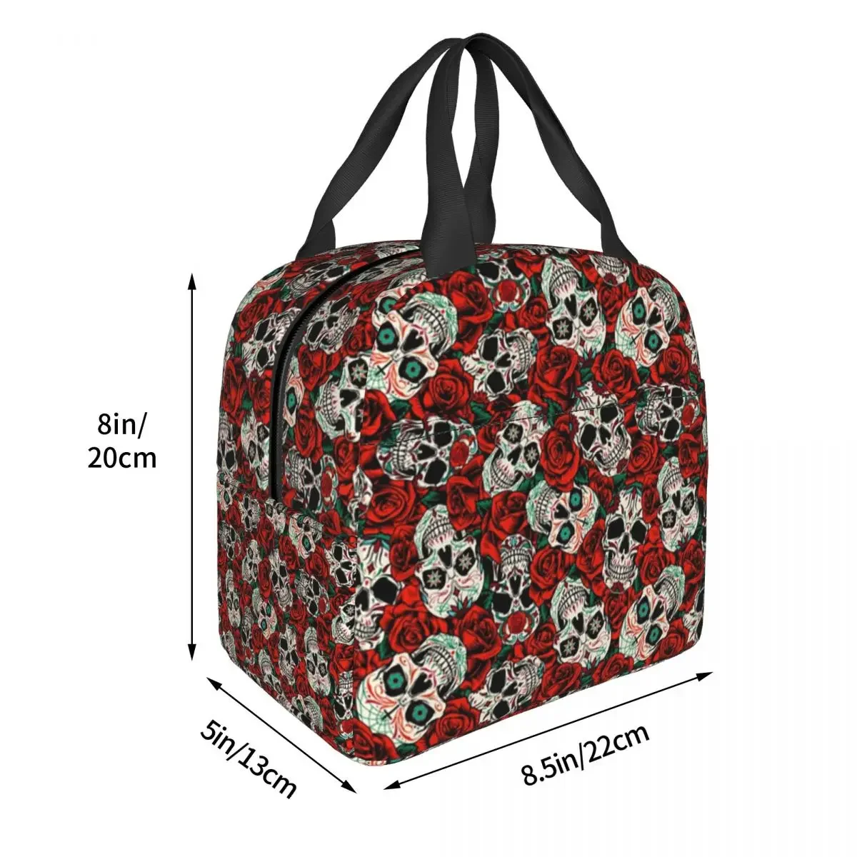 Sugar Skull And Roses Flowers borsa termica per il pranzo per le donne Design gotico Cooler Thermal Bento Box viaggi in campeggio all'aperto