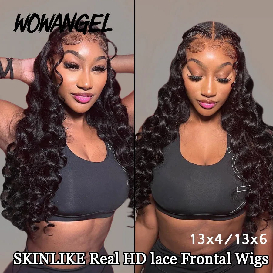 Wow Angel 34inch 13x6 HD Lace Full Frontal Wigs Loose Wigs Human Hair Lace Frontal Wigs 250% Loose Deep Wave Wigs For Women