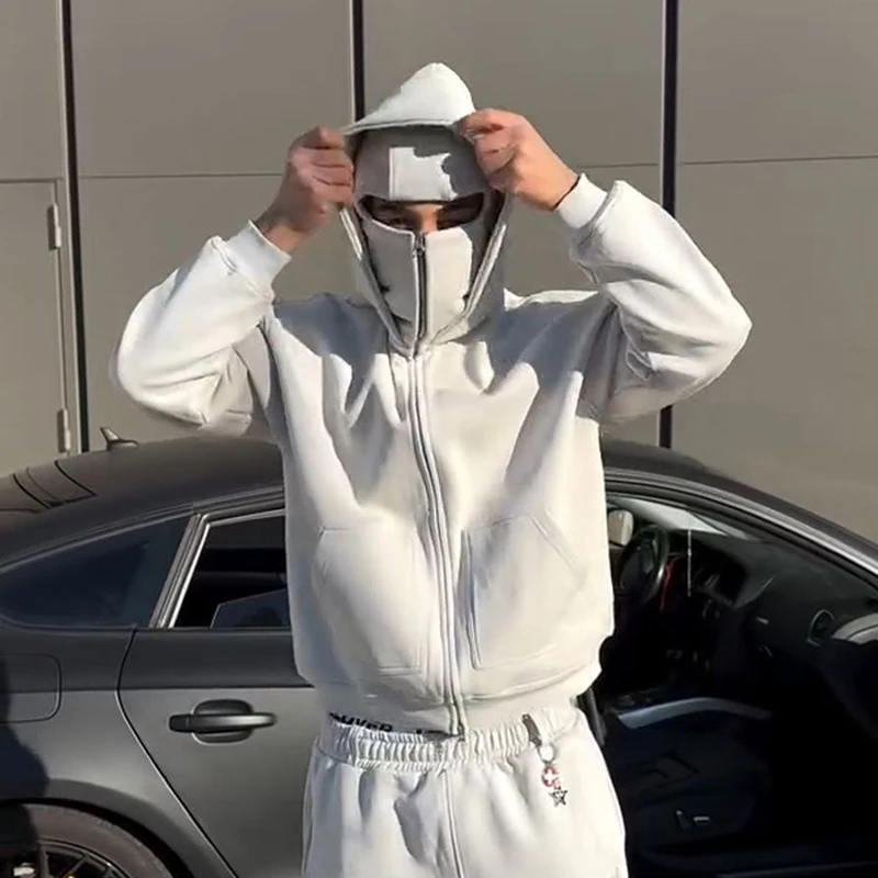 النينجا نمط مقنعين البلوز الخريف الشتاء طويلة الأكمام سستة سترة مزدوجة الرأس قبعة قناع وظيفية عارضة الشارع الشهير #1