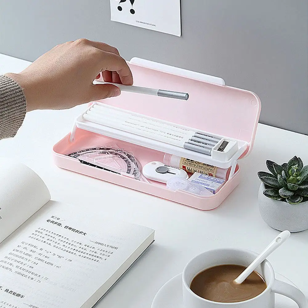 Portable Waterproof Large Capacity Soild Color Stationery Case Macaron Color Pencil Box Double Layer Pencil Case Pen Case