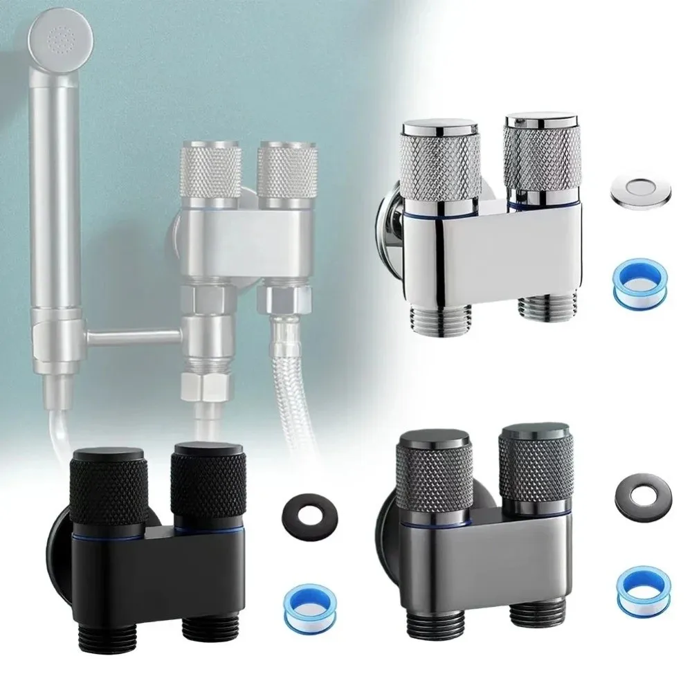 Stainless Steel Toilet Companion Corner Valve 1/2 Thread Two Outlets Toilet Washing Machine Faucet Rotary Switch DIY