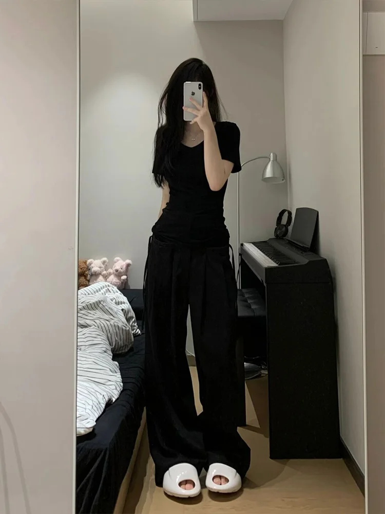 

Женская футболка Slim Fit American Sle Hot Girl V-Ne ort Sve из чистого хлопка, летняя повседневная футболка для поездок на работу, внутренняя одежда, базовая...