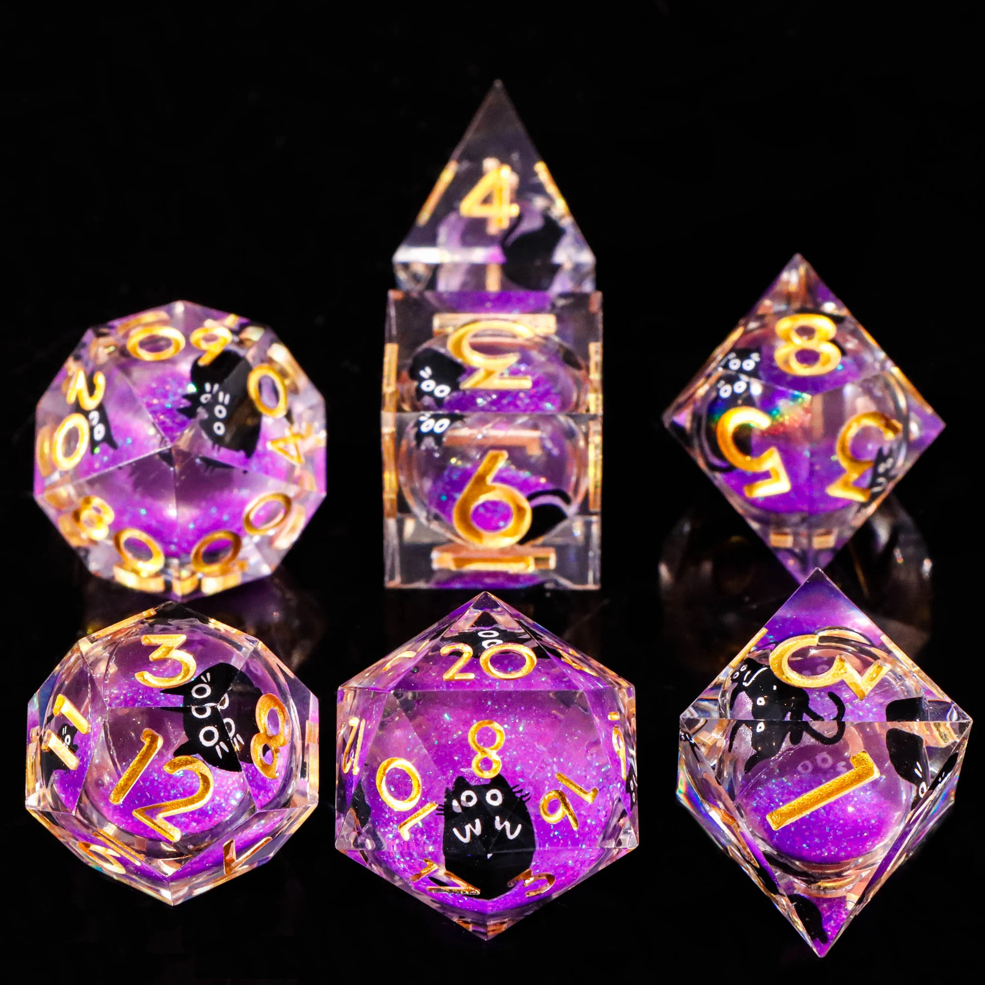 7 قطعة DND مجموعة نرد مع السائل الأساسية لطيف القط تصميم الزنزانات التنين D & D حافة حادة لعب الأدوار مكعبات الألعاب للاعبين