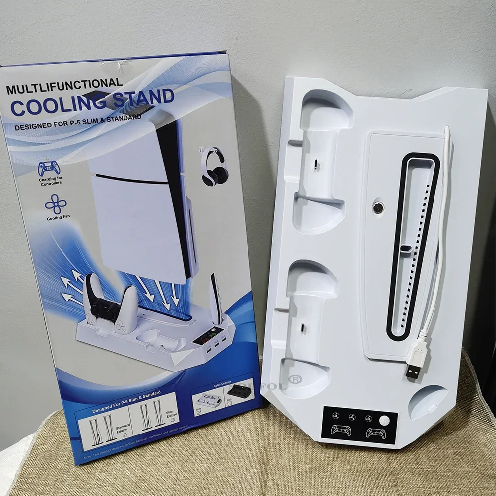 

For PS5 Stand Vertical Cooling Fan Stand Accessories Dual Controller Charger Fast Charging Station For Playstation 5 Slim