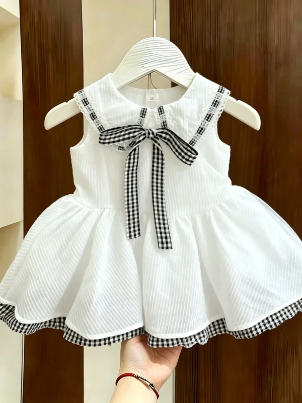 Vestido Casual de Verão 2026 para Meninas, com Gola de Boneca Fofa, Sem Mangas, Cintura Natural, em Algodão, para Crianças co...