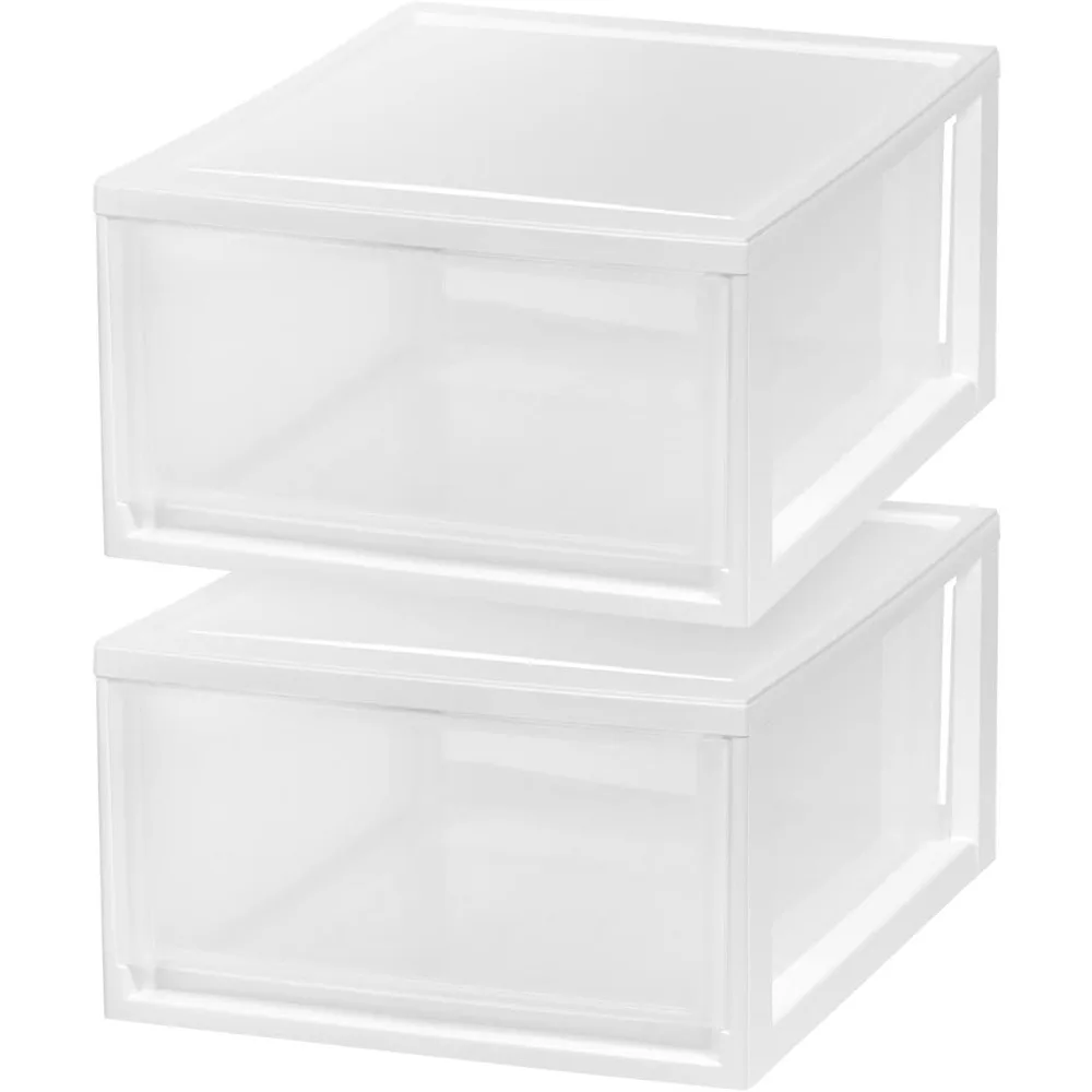 أدراج بلاستيكية قابلة للتكديس سعة 30 لترًا للتخزين، مجموعة مكونة من وحدتين مع أدراج منزلقة لغرفة النوم وتنظيم الخزانة