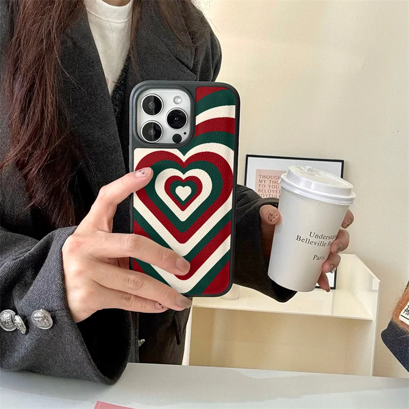 Fashion Gradient Loop Heart Phone Case For iPhone 16 Pro 12 14 13 15 Pro Max Protective Cover For 15 Pro veneer Shockproof Cases