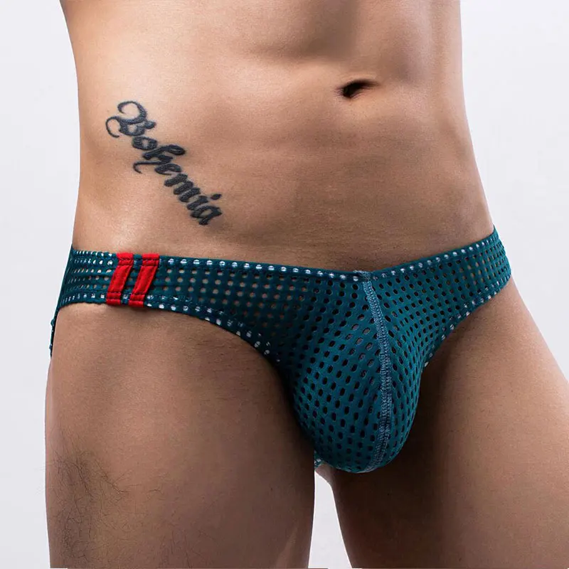 EUR Size Fashion Solid Color Men Underwear Mesh Breathable Briefs Sexy U Pouch Underpants Low Waist Gay Man Panties Slip Cuecas