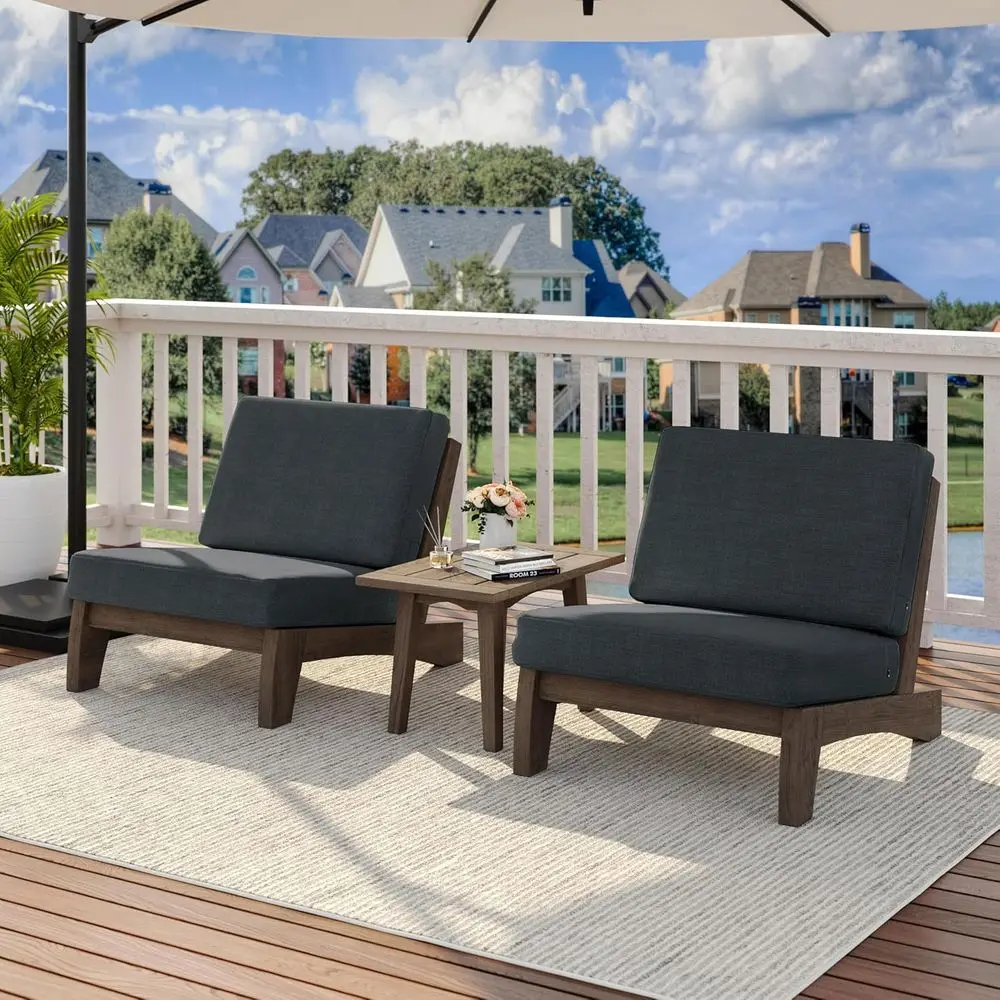 

All-Weather 3-Piece Patio Bistro Set with Wooden Side Table, Gray