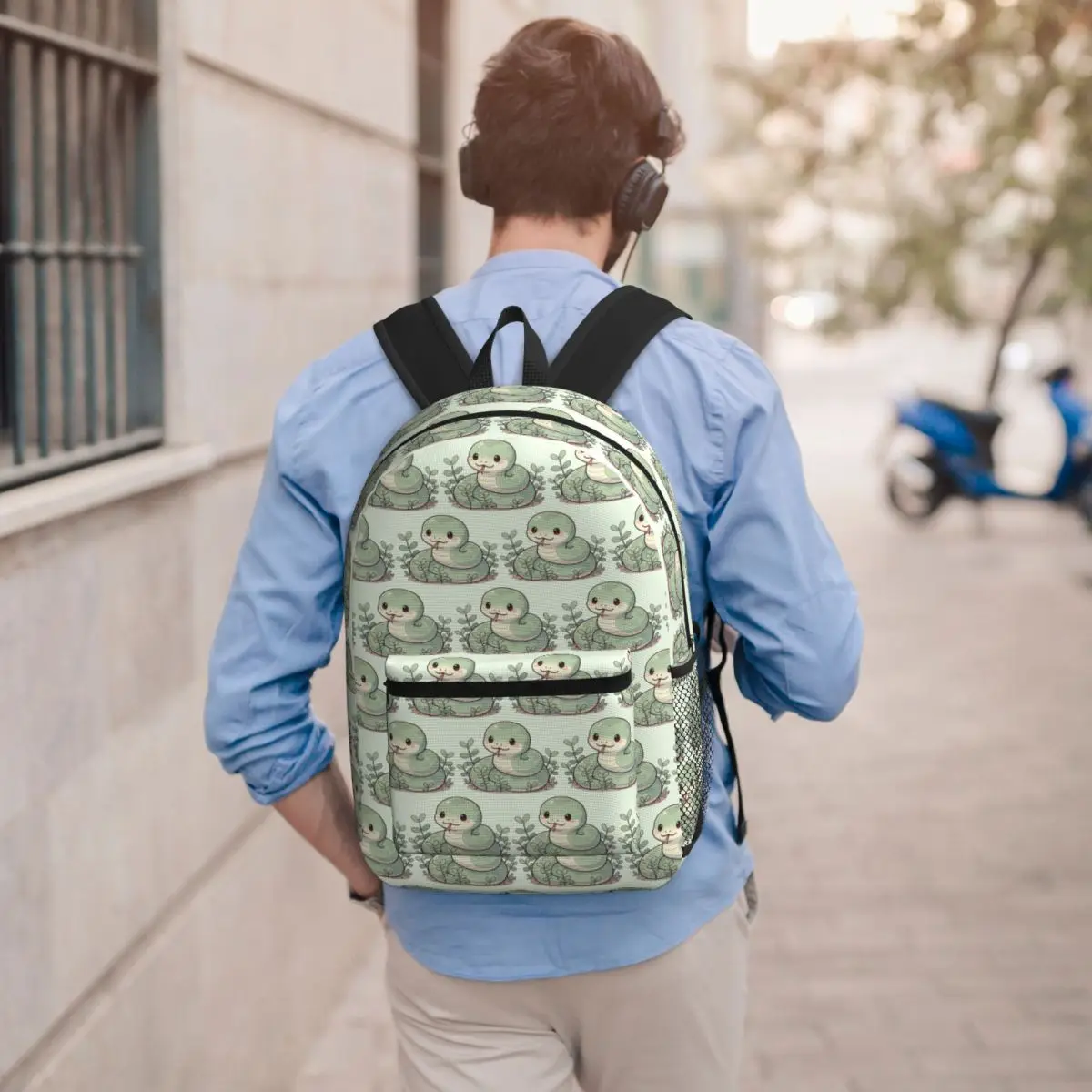 

Green Snake Adorable Pastel Serpent Backpack Student BookBag Kids School Bag Computer Shoulder Bags for Men Women