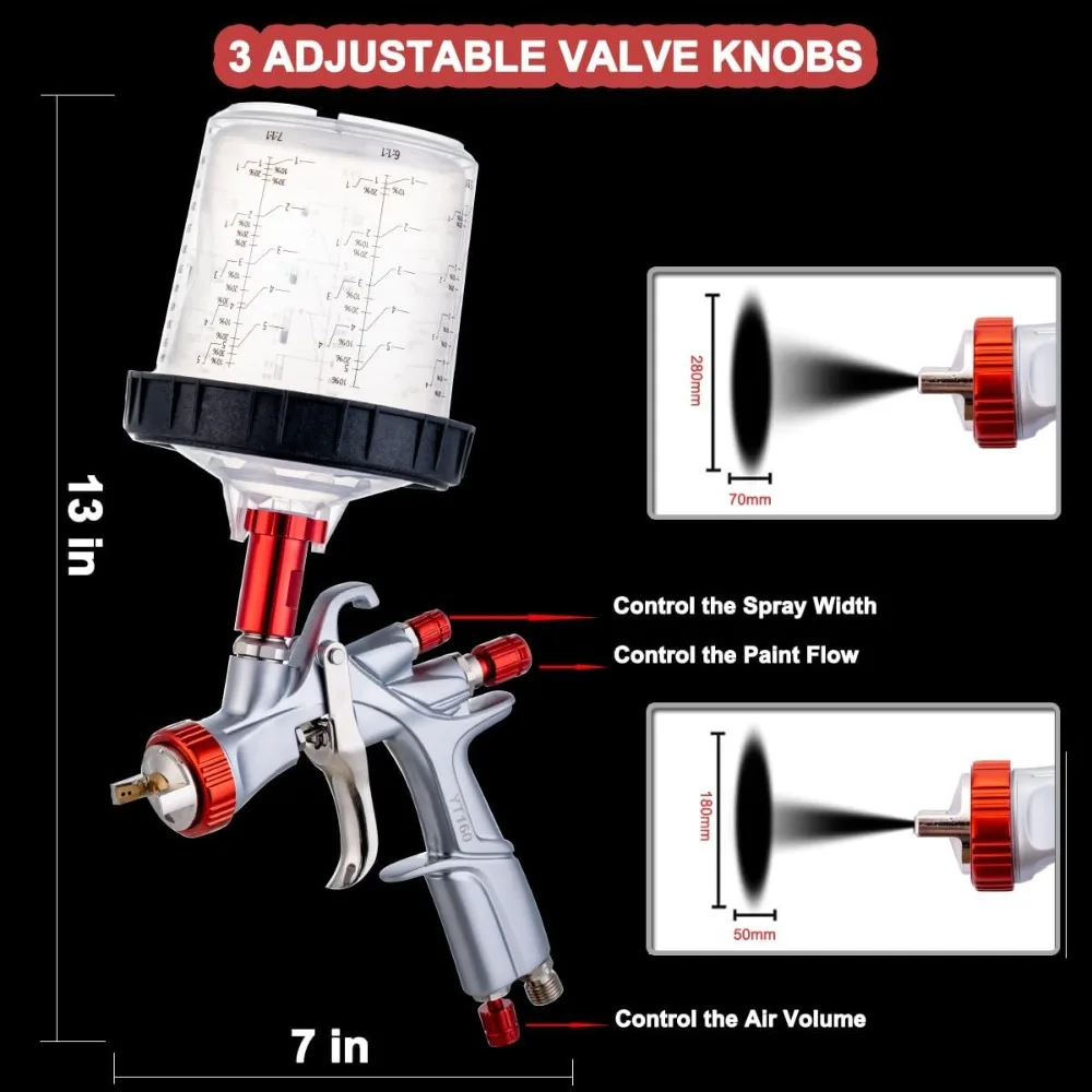 

Пистолет-распылитель R500 LVLP с чашкой для смешивания 600 мл и адаптером, покрасочный пистолет YT-160 Automotive