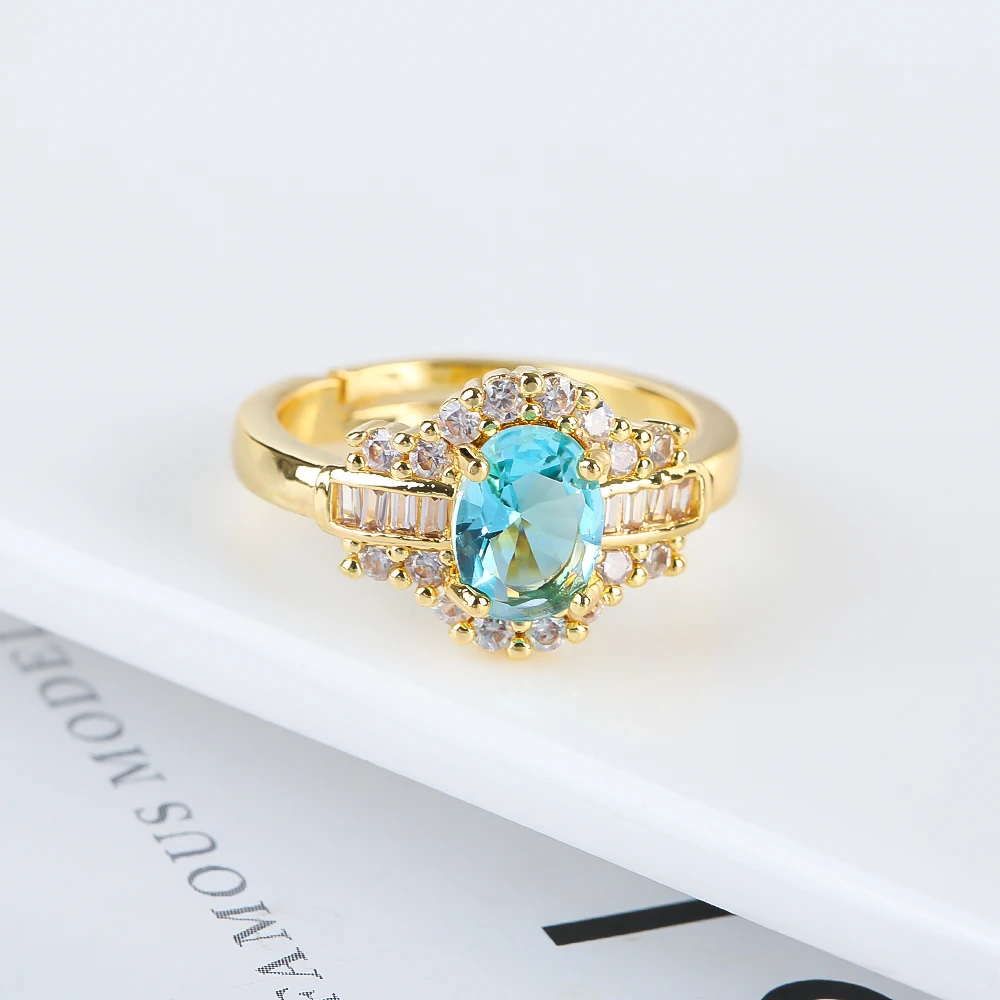 New Classic Fashion Oval Zircon Micro Set Womens Simple Light Luxury Opening Adjustable Personality Ring Gift Jewelry