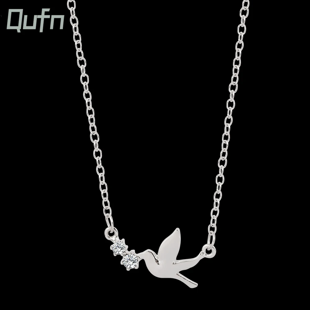 Simple Bird Flower Crystal Necklace Fashion Lady Clavicle Chain Silver Color Peace Pigeon Necklace Charm Chic Party Jewelry