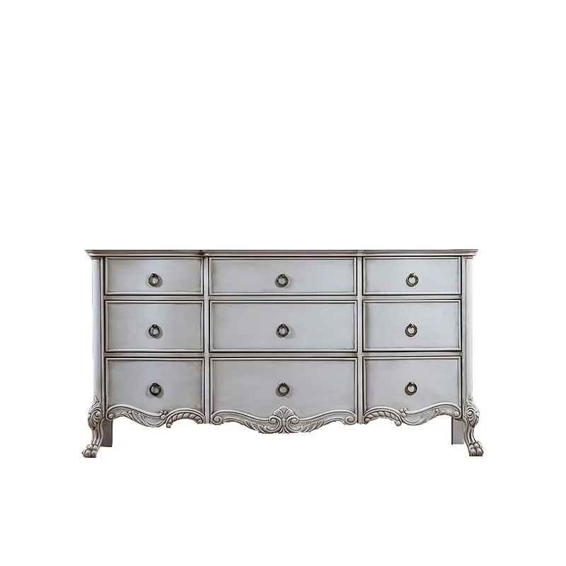 

American solid wood carved bedroom chest retro old dining side high cabinet neoclassical entrance foyer storage table