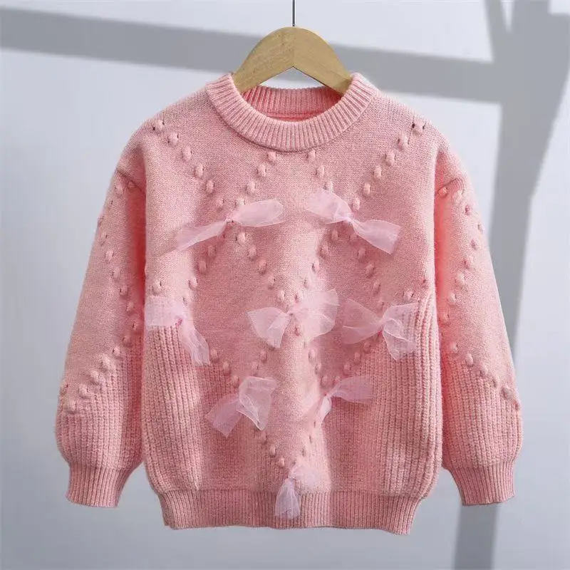 

2026 New Arrival Thickened Winter Sweater for Girls Stylish Girl's Fashionable Mesh-Panel Pullover Trendy Knitted Base Layer Top