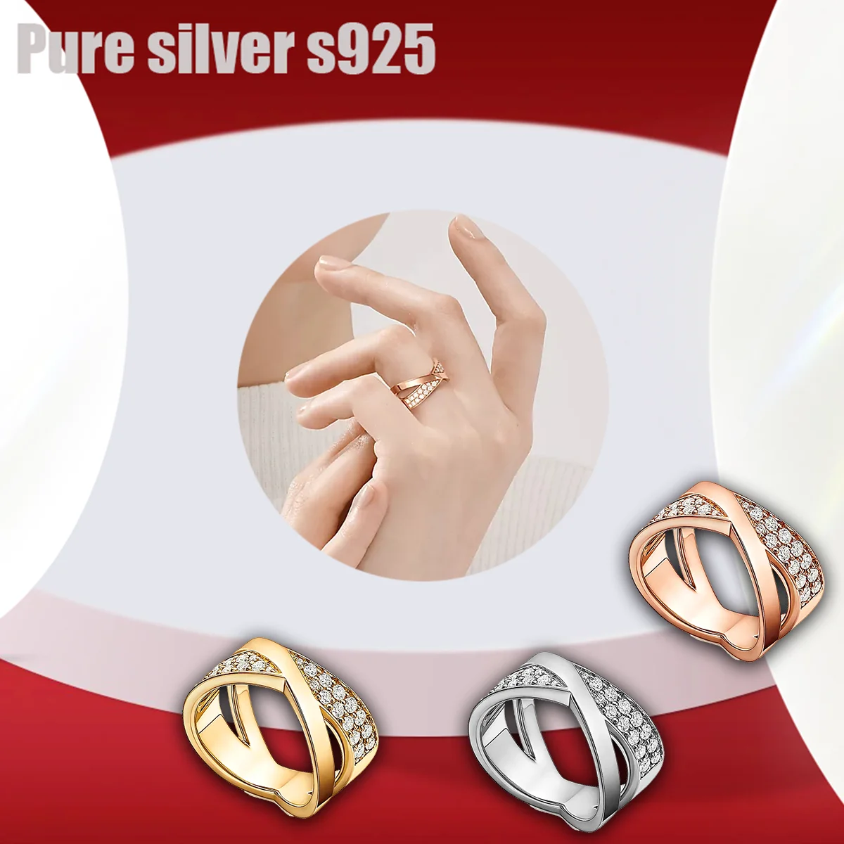 

Pure silver s925 ring Popular personality, high-end temperament, versatile fashion, diamond studded ring