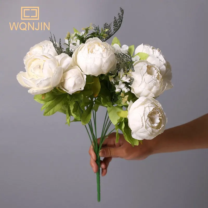 WQNJIN Künstliche Blumen aus Pfingstrosen aus Seide mit 13 Köpfen, Vintage-Blumenstrauß, Pfingstrosen, Blumen für Zuhause, Tischdekoration, Hochzeitsdekoration – Detail 7