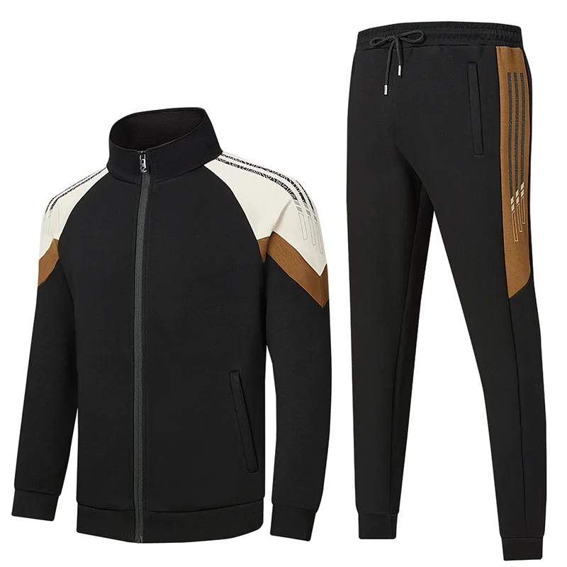 

Casual Sportswear Men's Two-Piece Set Collared Trendy Black Color Spring Autumn Cross-Border Male Youth Fashionable Outfit