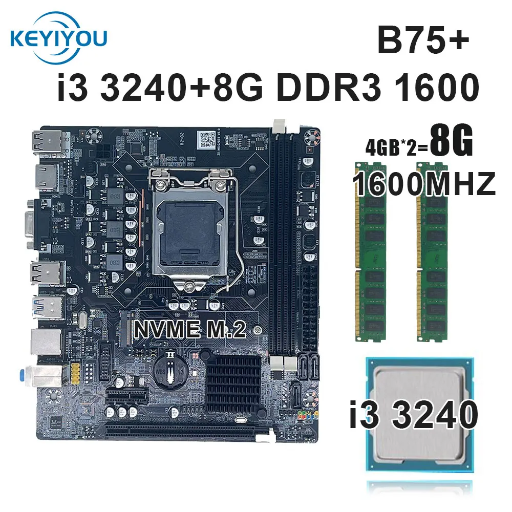 

B75 Set 1155 Motherboard Kit with DDR3 8GB Desktop RAM 1600MHZ Memory And i3 3240 CPU Support HDMI VGA Port