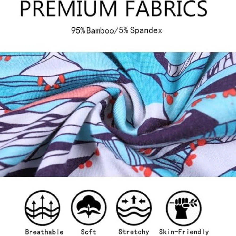 Zonbailon Men's Comfortable Soft Long Boxer Briefs Printing Bamboo Big And Tall Underwear