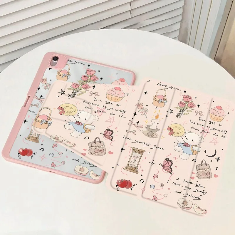 360 Degree Rotation Smart Cover for IPad Air 6 Case IPad 10th Gen Air 5th 4th 10.9 Pro 11 2020 IPad 10.2 7th 9th 8th Happy Bear