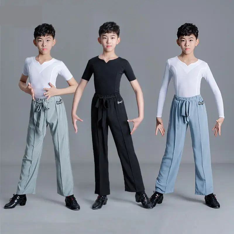 Set Boys Latin Dance T Shirt Pants Ballroom Costume Kids Latin Costume Professional Gymnastics Pratice Dance Costume Competition