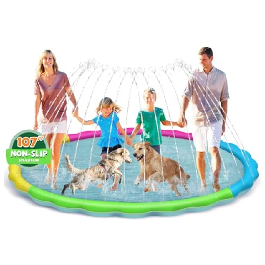 

Splash Pad for and Dogs 107'' Extra Large Splash Pad for Toddlers 1-3 and Ages 4-8 Non Slip Thicken Sprinkler Dog Pool Summer O