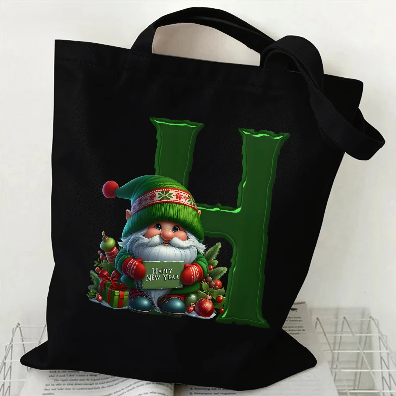 الأخضر سانتا كلوز المرأة قماش حمل الحقائب مضحك عيد ميلاد سعيد حزب A-Z 26 رسالة سعة كبيرة التسوق حقيبة كتف عادية