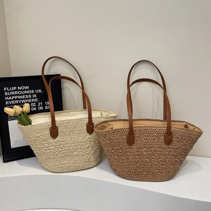 LEFTSIDE Big Weave Zipper Tote Bags for Women 2025 Summer New Fashion Shoulder Bags Lady Handbag Females Straw Tote Beach Bag image 6