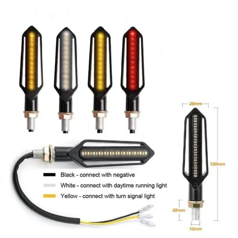 Motorcycle Turn Signals LED Light 12V 10mm Flowing Water Blinker Light 24LED Universal Moto Built Relay Flashing Indicator Light