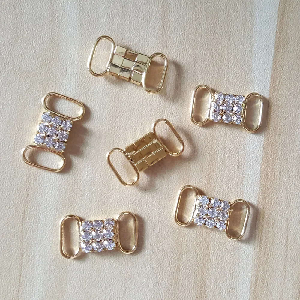 CJSIR 10Pcs Rhinestone Crystal Bikini Connectors Buckle Metal Chain for Swimming Wear Bikini Decoration