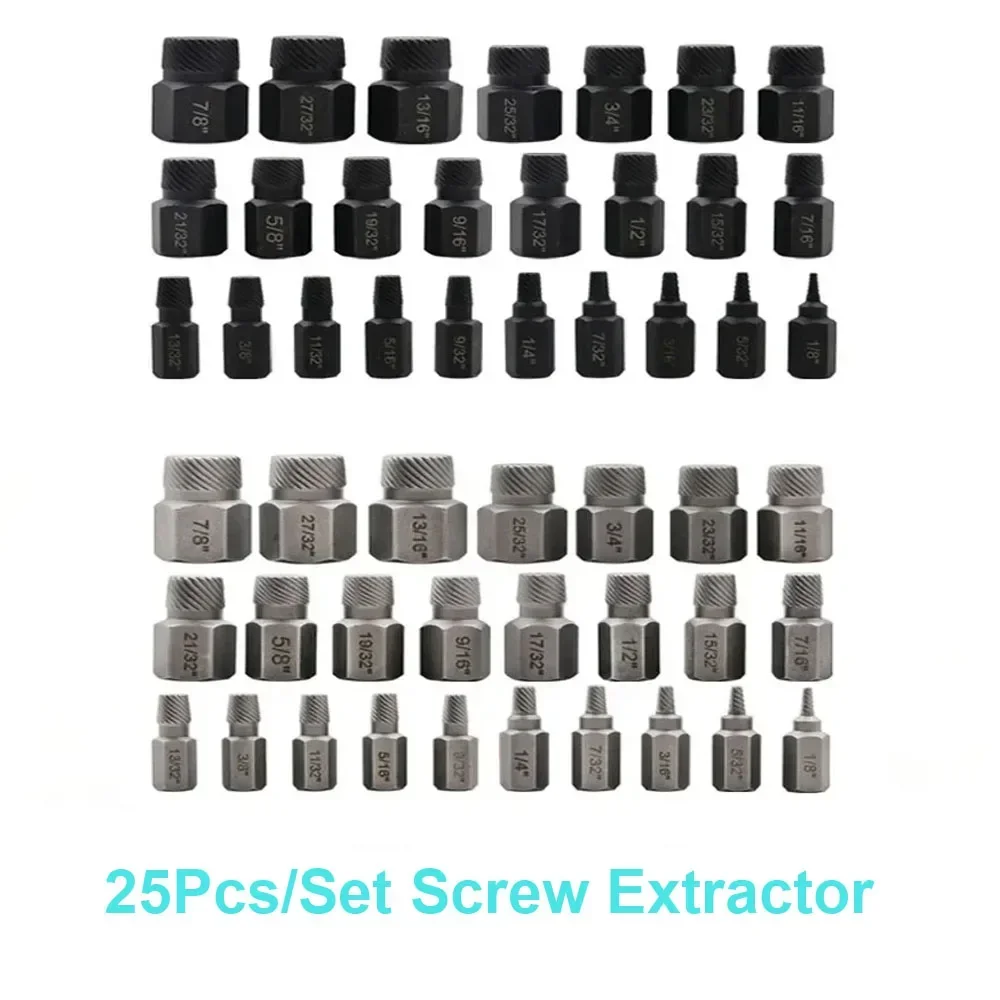 25Pcs/Set Screw Extractor Kit Alloy Steel Damaged Screw Remover Set Bolt Stud Multi-Spline Screw Extractor  Remover Tools