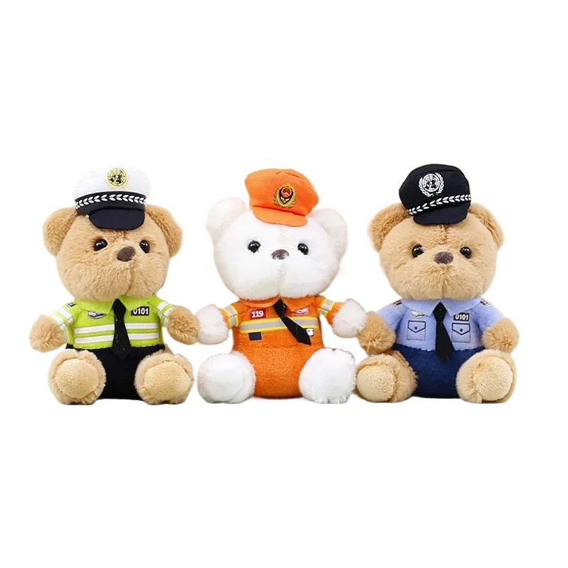 Pendentif ours de police de la circulation rouge net, jouet en peluche réaliste, sac de police du feu mignon, porte-clés beurre, cadeau pour enfants, nouveau modèle