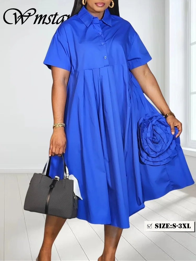 

Wmstar Dresses for Women Wholesale Loose Dress Fashion Short Sleeved Solid Color Causal African Shirt Dress Dropshopping