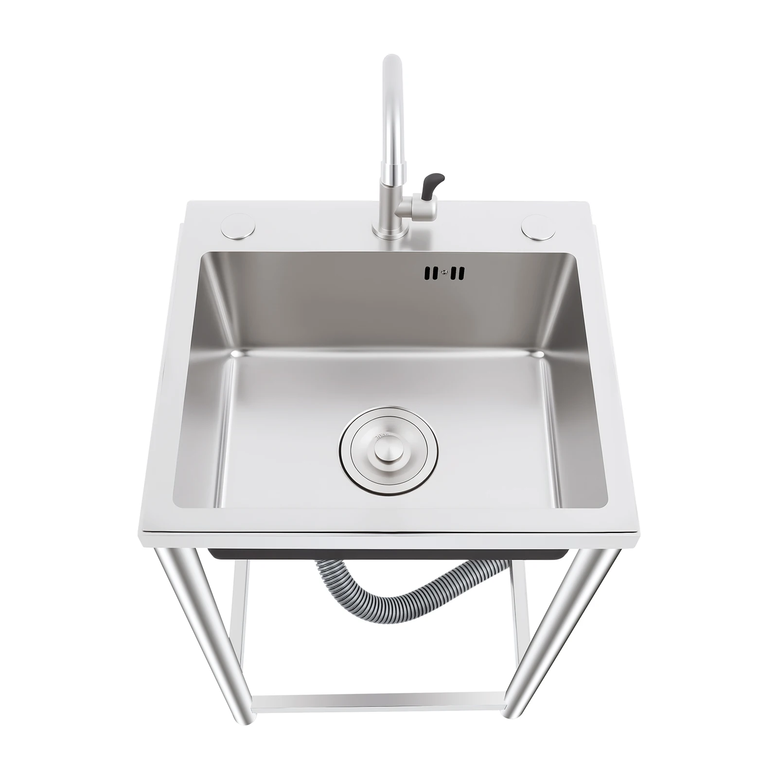 Pia de cozinha com torneira, grande capacidade (17,7 * 15,75 * 8,66 pol.) pés utilitários independentes de aço inoxidável, tigela única
