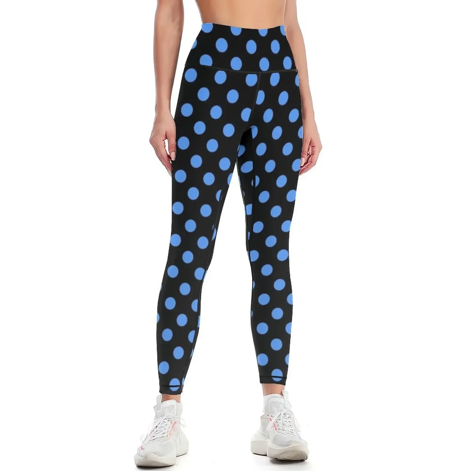 

Black with Sky Blue Polka Dots Leggings Leginsy push up Women's sports pants Women's high waist Pants sport Womens Leggings