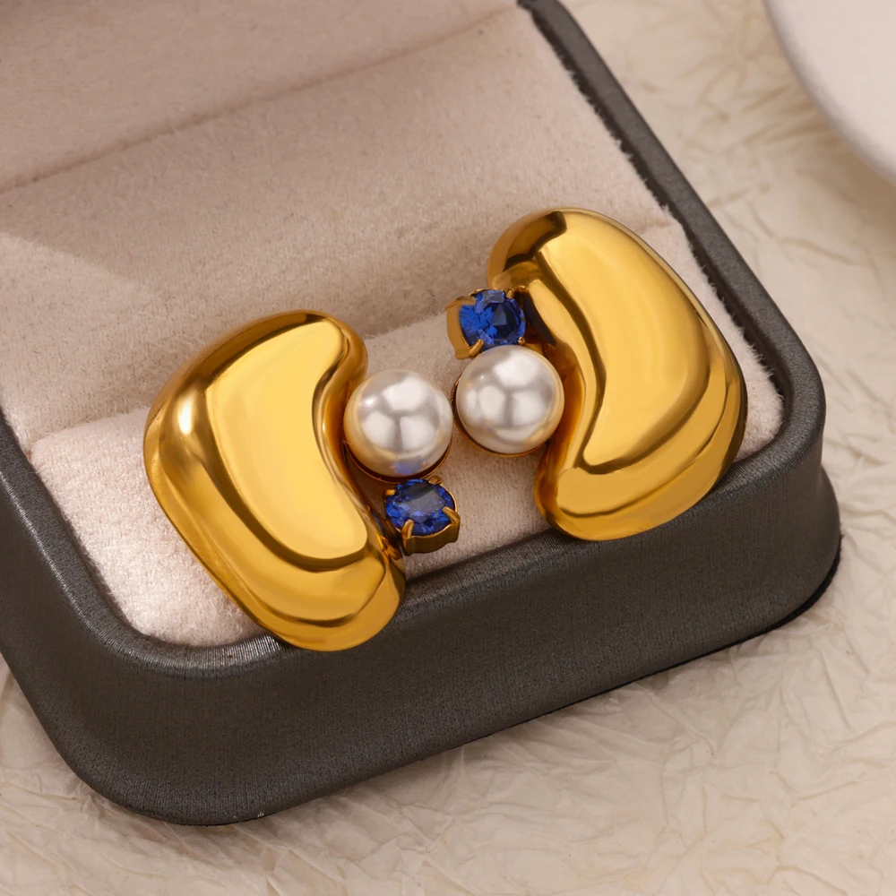 Gold Color Irregular Beans Earrings for Women Stainless Steel Stud Earrings 2025 Trending Piercing Wedding Jewelry Gift