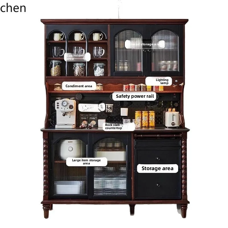 LXC Retro Solid Wood Sideboard Wall-Mounted Integrated Storage Cabinet Kitchen Living Room Tea Cabinet Wine Cabinet