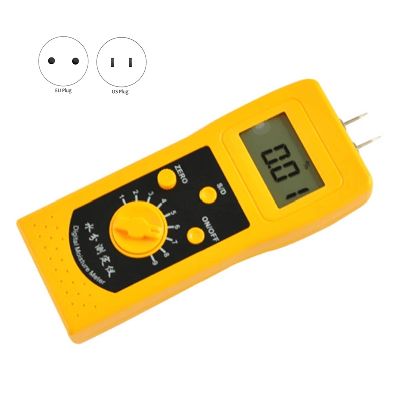 DM300R Digital Meat Moisture Meter Pork, Beef, Lamb, Chicken Moisture Analyzer Range 10-90% With LCD US Plug Durable Yellow